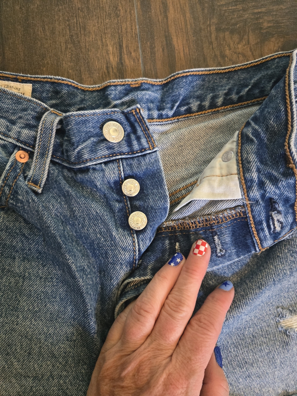 Levi's Blue Distressed Cutoff Denim Shorts - Picture 2 of 5
